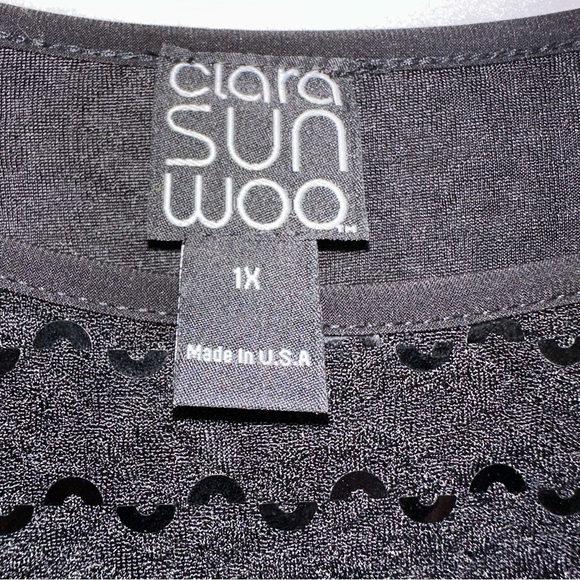 Clara Sun Woo Plus Size Black Sequin Butter Knit Dolman Sleeve Shiny Top USA 1X - Picture 3 of 5